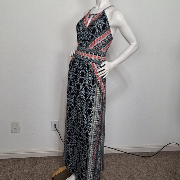 B. Calm Black Muti Keyhole Floral Boho Romantic Halter Neck Maxi Dress Size XL - Picture 6 of 13